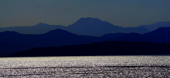 Baja peninsula silhouetted mountains.