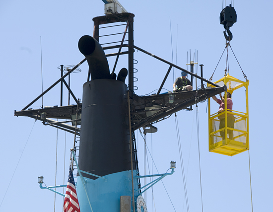 R/V Oceanus getting maintained.