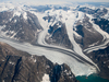 Flying over Greenland glaciers.