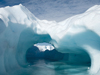 Icy moulin cave created by lake drainage.