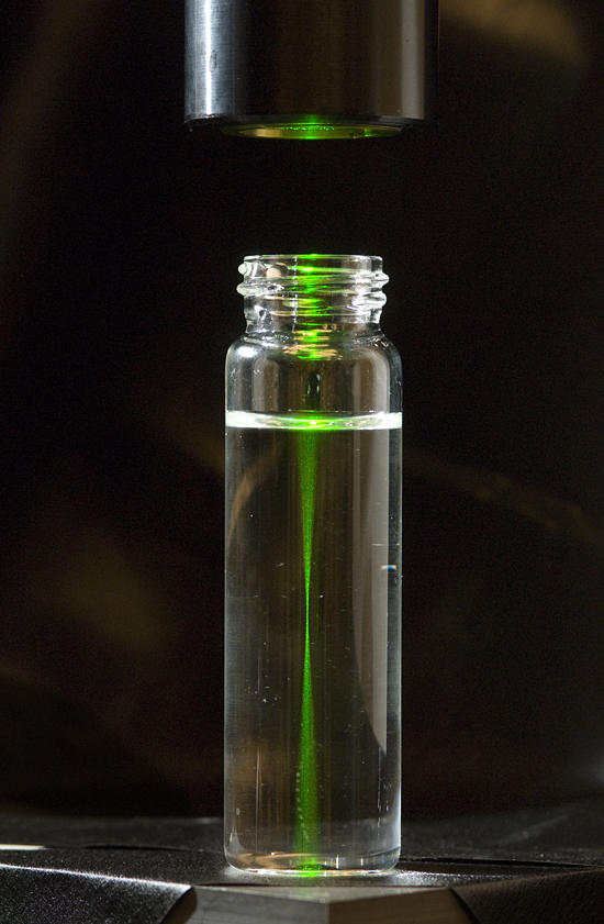 into a vial of water in