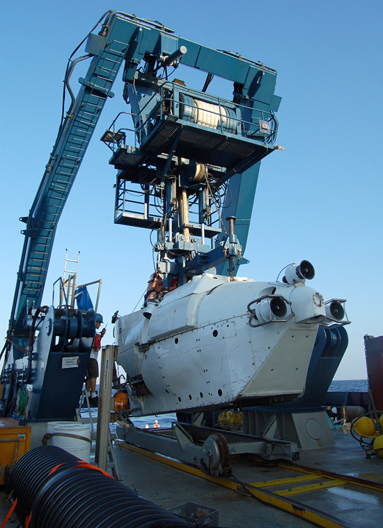 Alvin being deployed off the R/V Atlantis (LADDER 3 cruise).