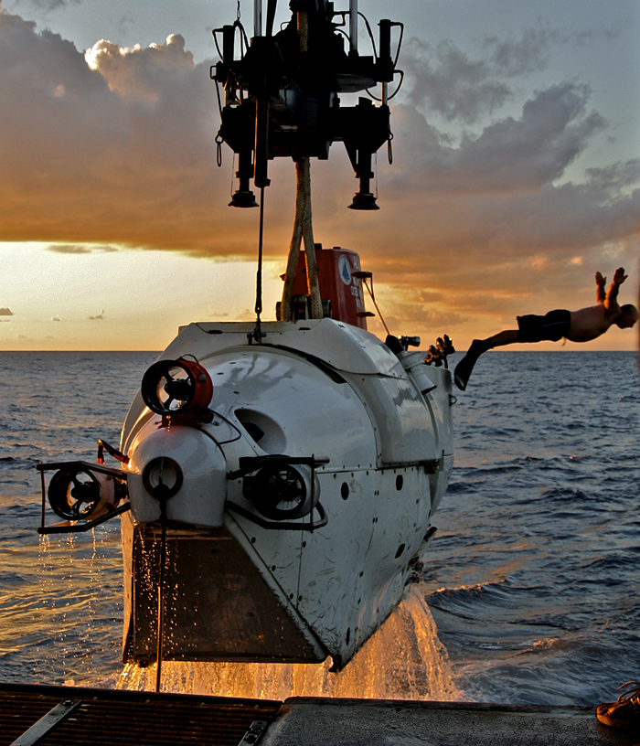 Alvin swimmer dives at sunset