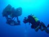 diver and nereus under water