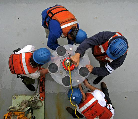 sediment trap being emptied