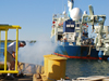 Ben Allen firing the canon upon the arrival of the R/V Knorr.