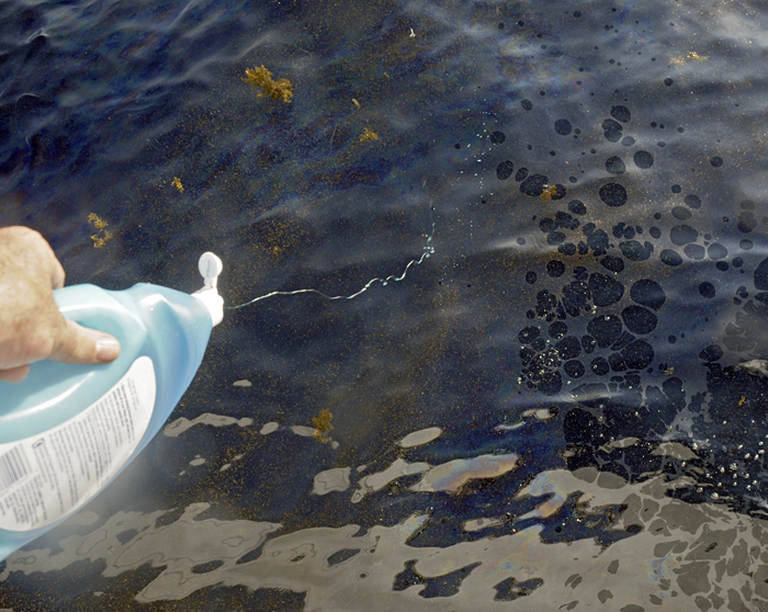 dish detergent on oily water