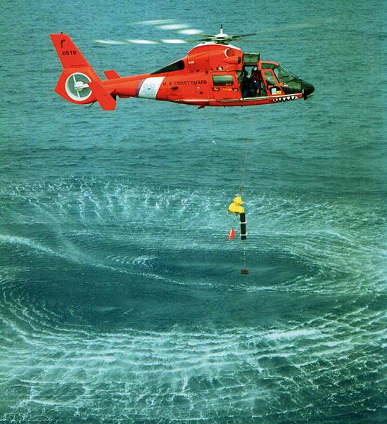 A helicopter deploying OB hydrophone