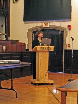Image of Dr. Amy Bower speaking to students at Perkins School for the Blind