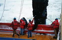 Workers set out the MOCNESS plankton net