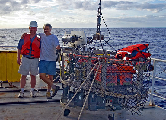 Dan Fornari (right) and Tim Shank pause on deck with TowCam