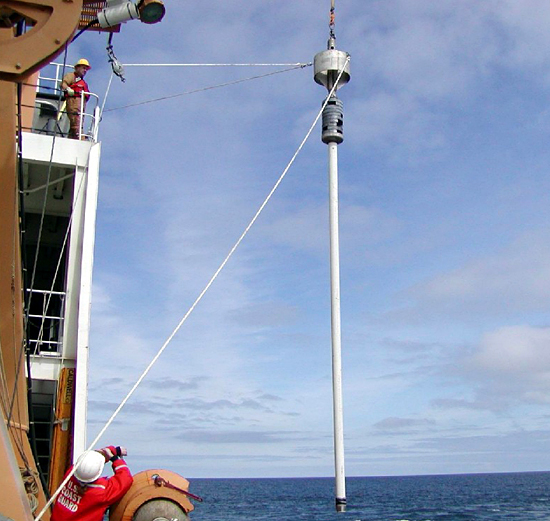 WHOI's GGC being deployed from USCG Healy