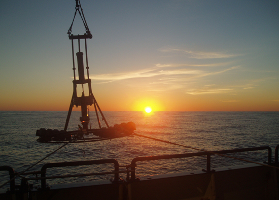 Evening instrumentation deployment off R/V Oceanus during cruise OC433.