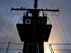 The conning station of the USCGC Healy in the sunrise.