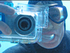 WHOI diver snapping photos of DSV Alvin crew through a view port.