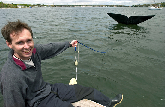 Jeremy Winn harnessing the replica whale tail