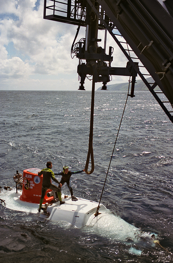 DSV Alvin retrieval at the stern of R/V Atlantis