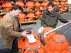 John Collins and Jeff McGuire are pictured with Ocean Bottom Seismometers