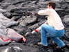 MIT/WHOI Joint Program student Matt Jackson working with lava.