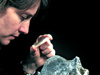 Meg Tivey looking a hydrothermal vent chimney.