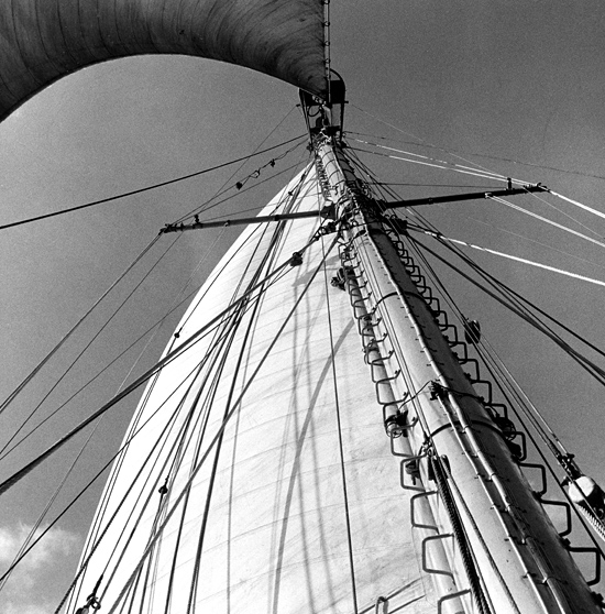 The original R/V Atlantis mainmast and sails.