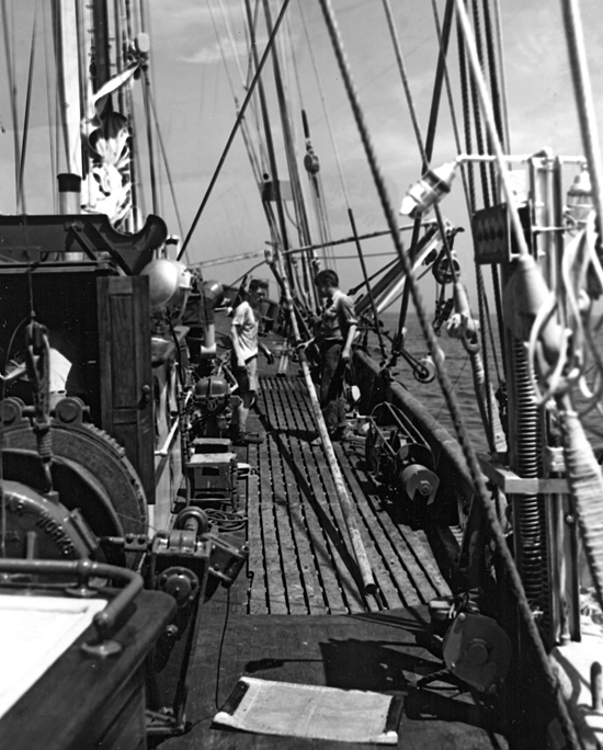 Core on deck of R/V Atlantis, circa 1956.