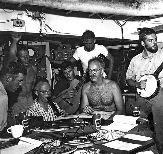 Ship mates get together for a music session aboard Yamacraw, circa 1957.
