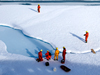 A thin layer of snow coats melt ponds in the Beaufort Sea