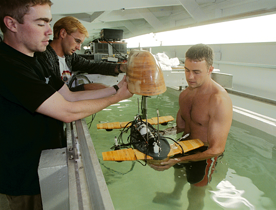 Summer student fellow in flume with ABE model.