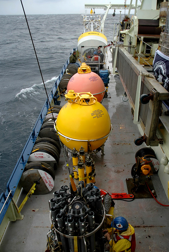 Science equipment on the deck of R/V Oceanus, sailing out to CLIMODE experiment site.