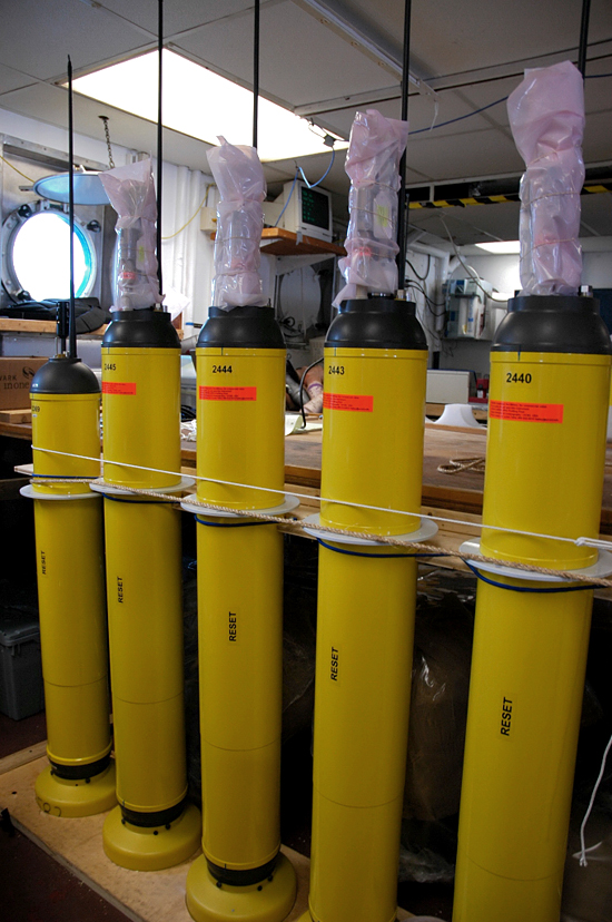 Apex floats in the lab aboard R/V Oceanus, headed out to CLIMODE.