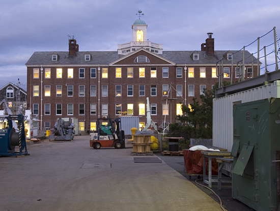 Bigelow Laboratory lit up at dusk.