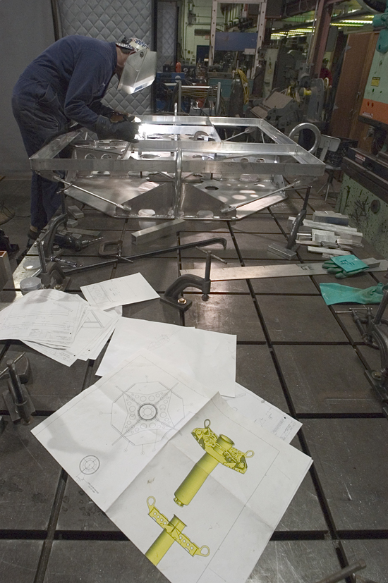 WHOI welder Geoff Ekblaw custom fabricates oceanographic instrumentation from engineering drawings.