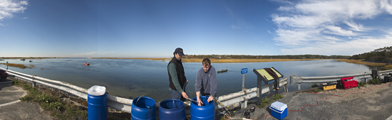 WHOI Associate Scientist Matt Charrette (left) and Research Assistant Matt Allen.