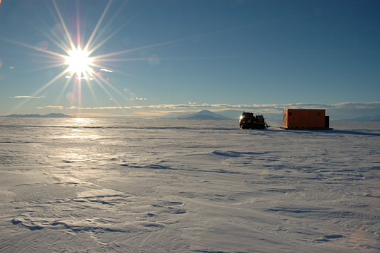 Pisten Bully towing the Thunder Sled across Ross Sea in the middle of 