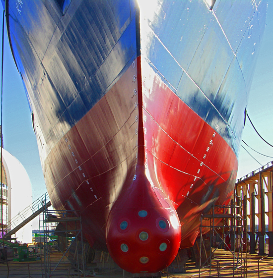 Knorr with fresh paint, bow first.