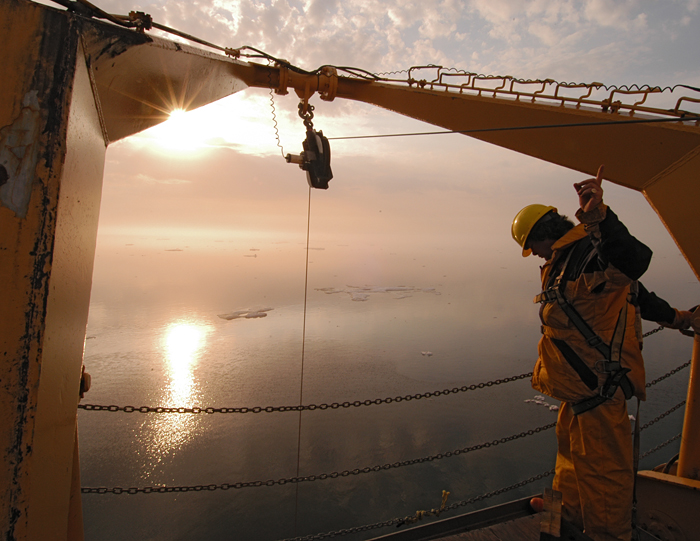 CTD cast in low Arctic light during 2005 Beaufort Gyre cruise