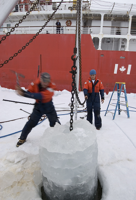 John kemp and Kris Newhall with a large chunk of ice pulled from the pack.