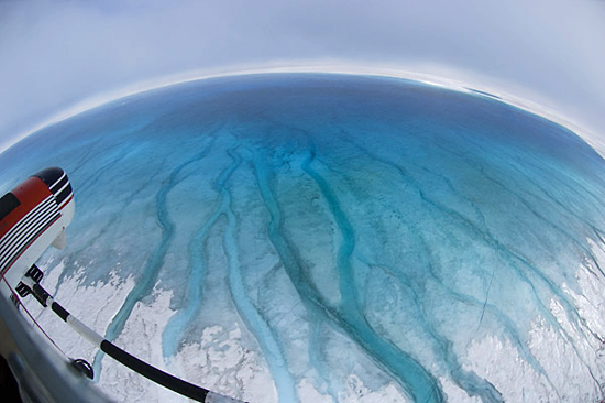 Helicopter view of lake.