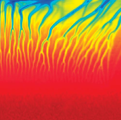 computer model simulating the location of channels formed by localized melt flow