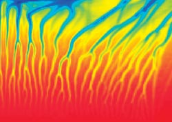 computer model simulating the location of channels formed by localized melt flow