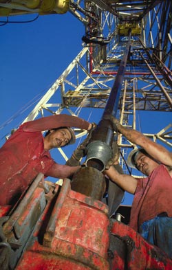 Rig floor personnel aboard JOIDES Resolution work round the clock