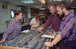 Teams of scientists study seafloor core sample