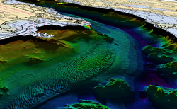 Researchers used LIDAR instruments to generate this seafloor map of the Piscataqua River inlet between Kittery Point and New Castle Island on the border between New Hampshire and Maine.