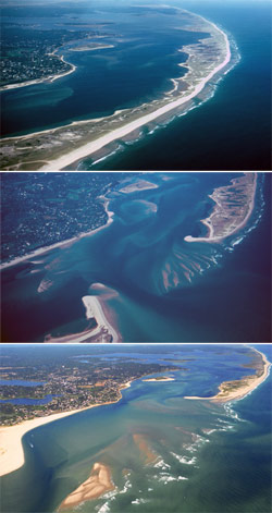 This series of photos shows the barrier beach in 1985, 1986, and 1995, before and after a winter nor’easter created a new inlet.