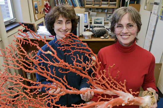 Lauren Mullineaux and Susan Mills with coral specimen.