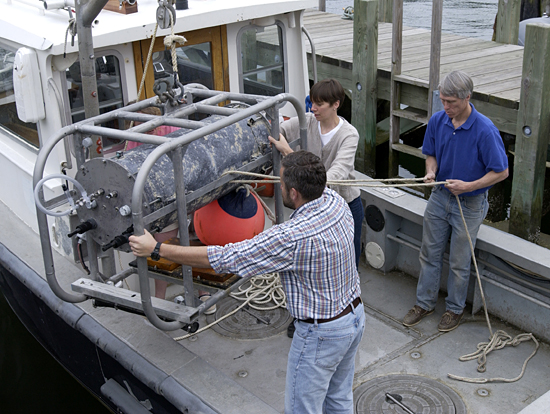 FlowCytobot being loaded onto Mytilus