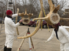 Michael Moore (left) and Regina Campbell-Malone (right) assembling right whale bones.
