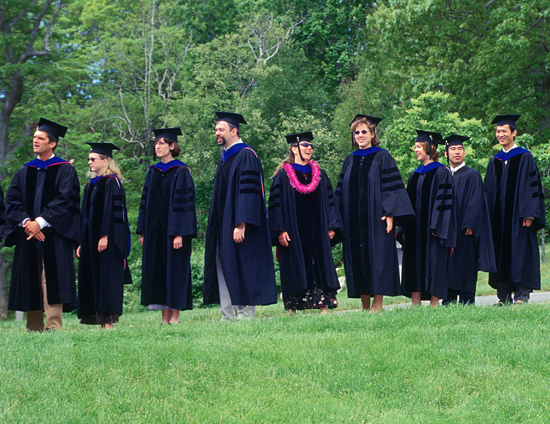 commencement line of grads