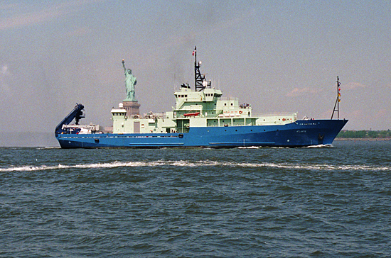 R/V Atlantis passing the statue of liberty in NY Harbor.